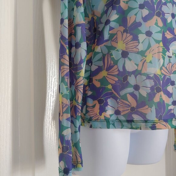 Maeve Water Color Disco Sheer Mesh  Mock Neck L-Sleeve Top S - Picture 8 of 12